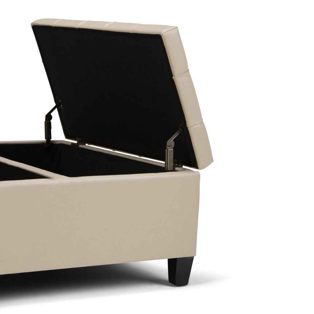 36" Cream and Espresso Leather Cocktail Ottoman With Storage