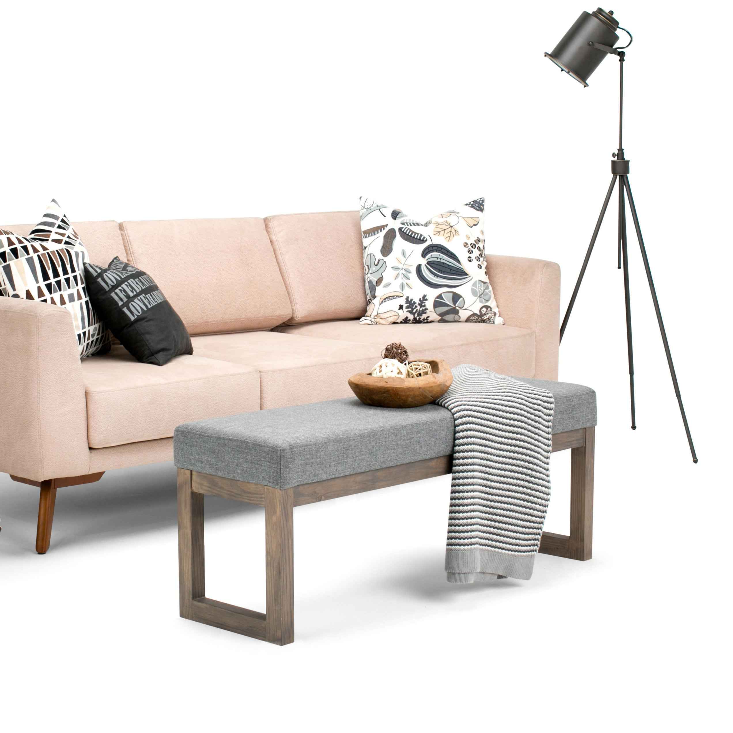 44" Gray and Brown Fabric Ottoman