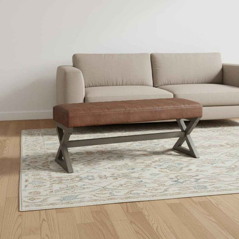 48" Brown Leather Ottoman