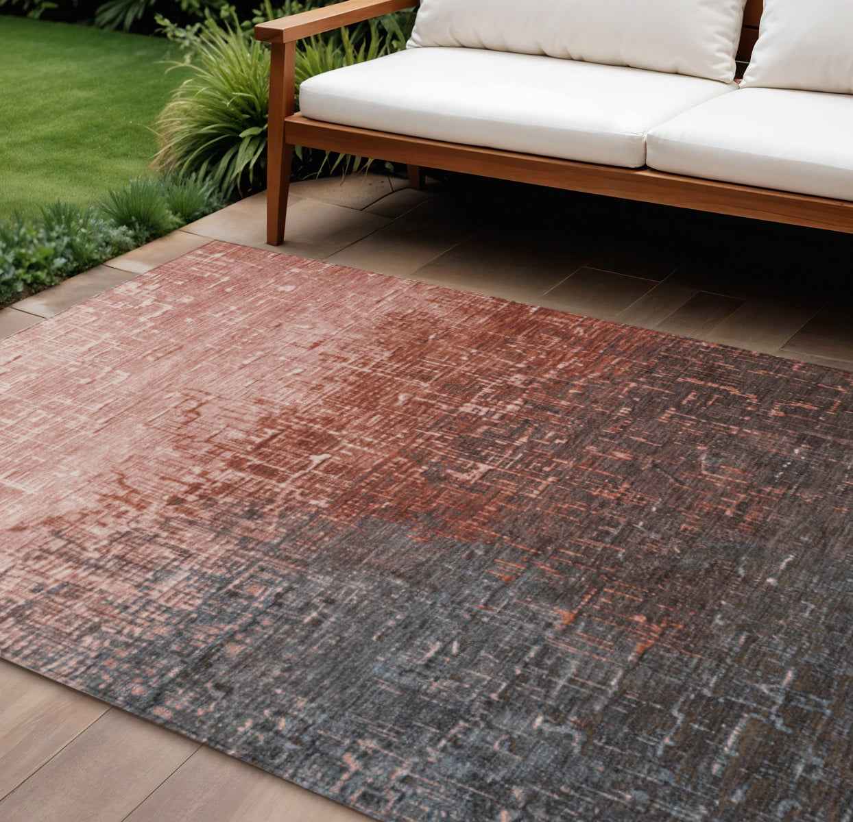 9' X 12' Blush And Dark Gray Ombre Washable Indoor Outdoor Area Rug