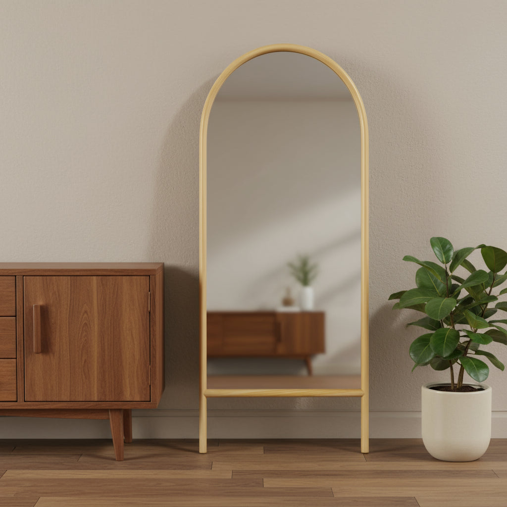 71" Natural Solid Wood Arch Freestanding Framed Full Length Mirror - Bed & Bath