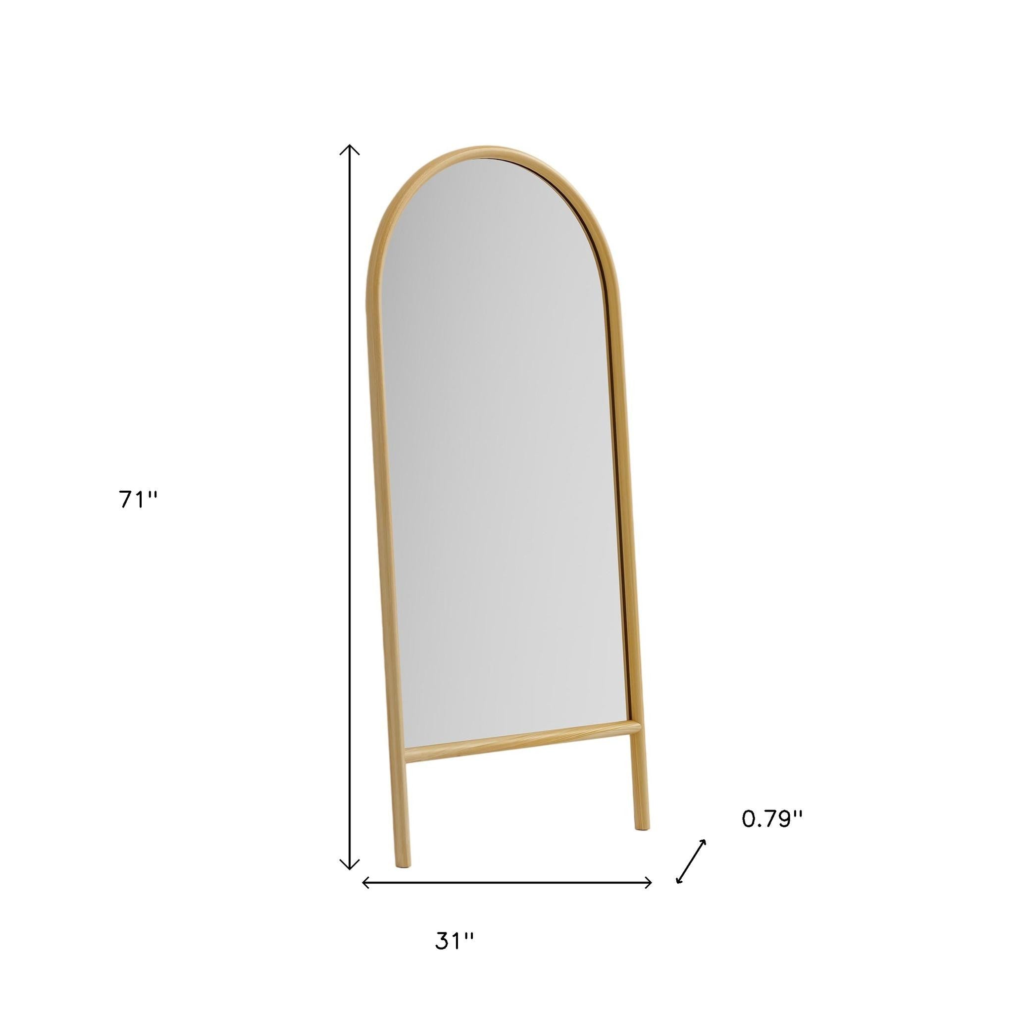 71" Natural Solid Wood Arch Freestanding Framed Full Length Mirror - Bed & Bath
