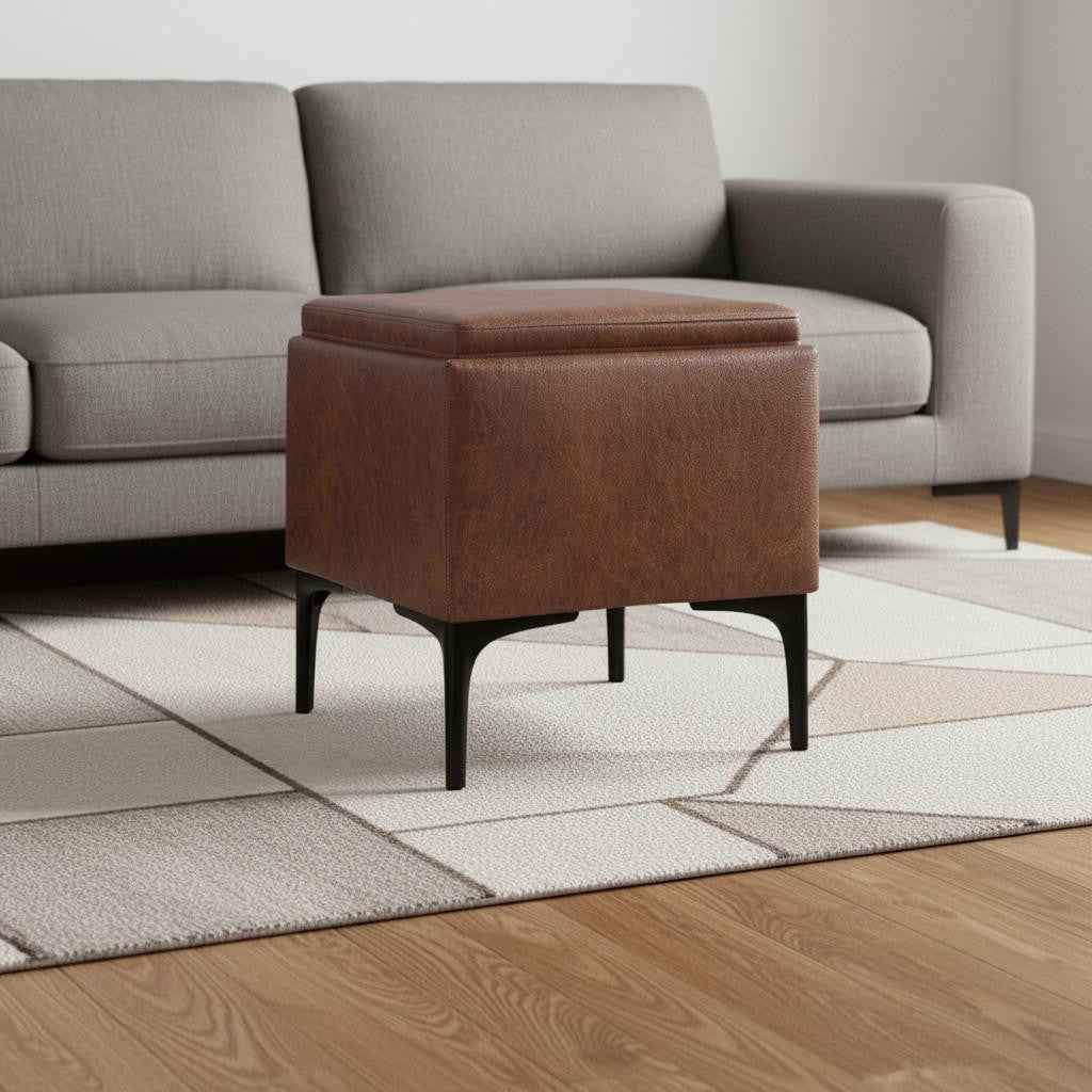 18" Black and Brown Upholstery Storage Ottoman