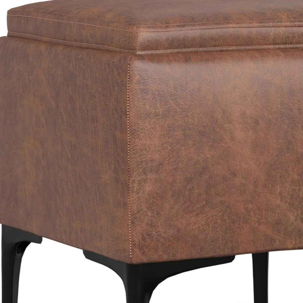 18" Black and Brown Upholstery Storage Ottoman