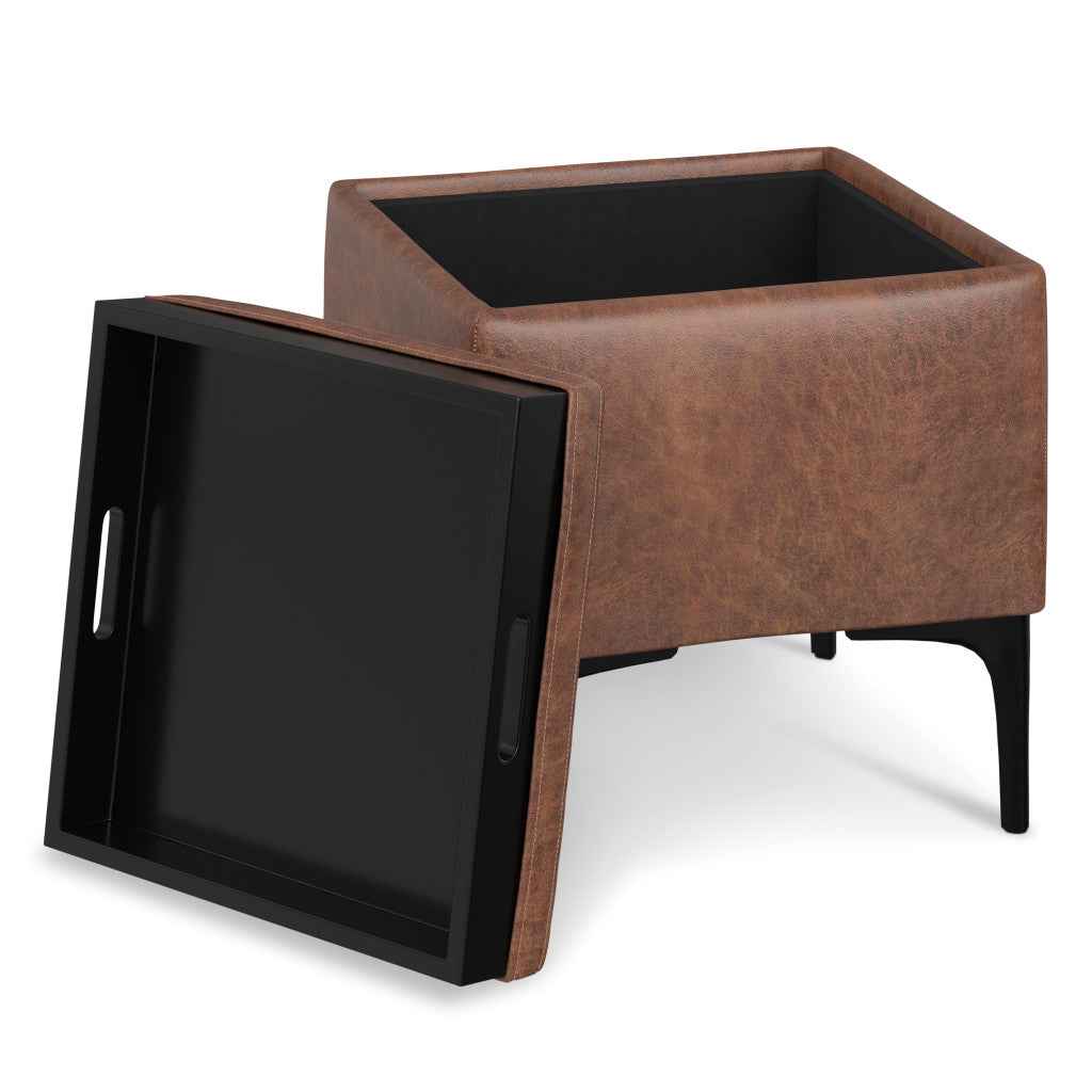 18" Black and Brown Upholstery Storage Ottoman