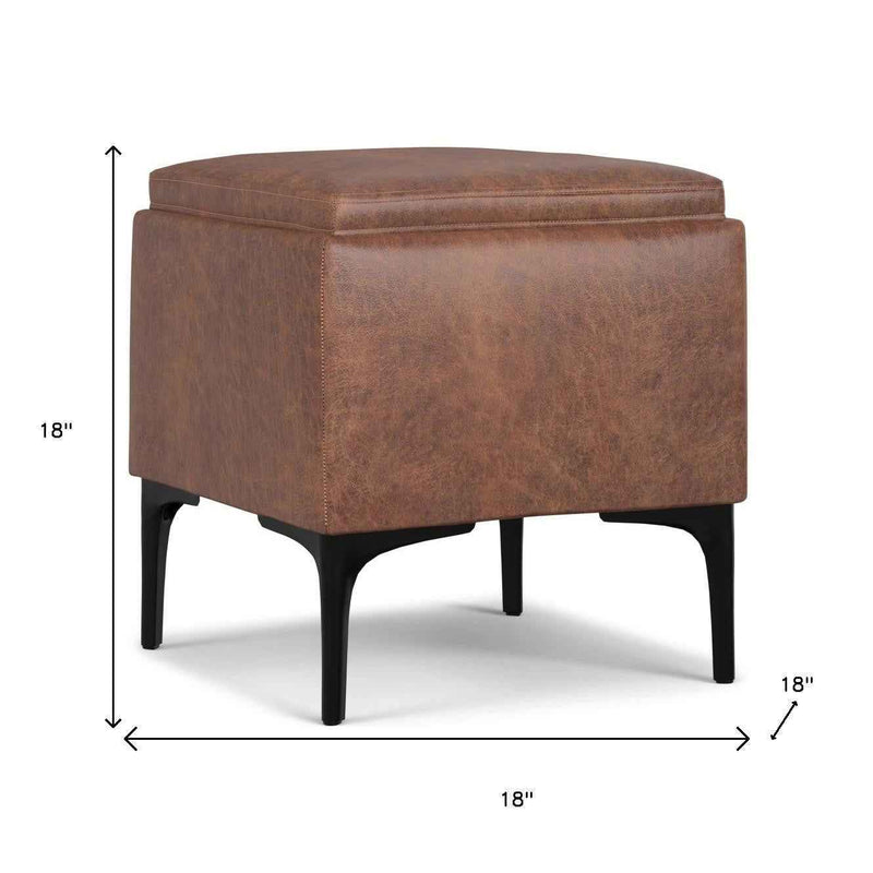 18" Black and Brown Upholstery Storage Ottoman