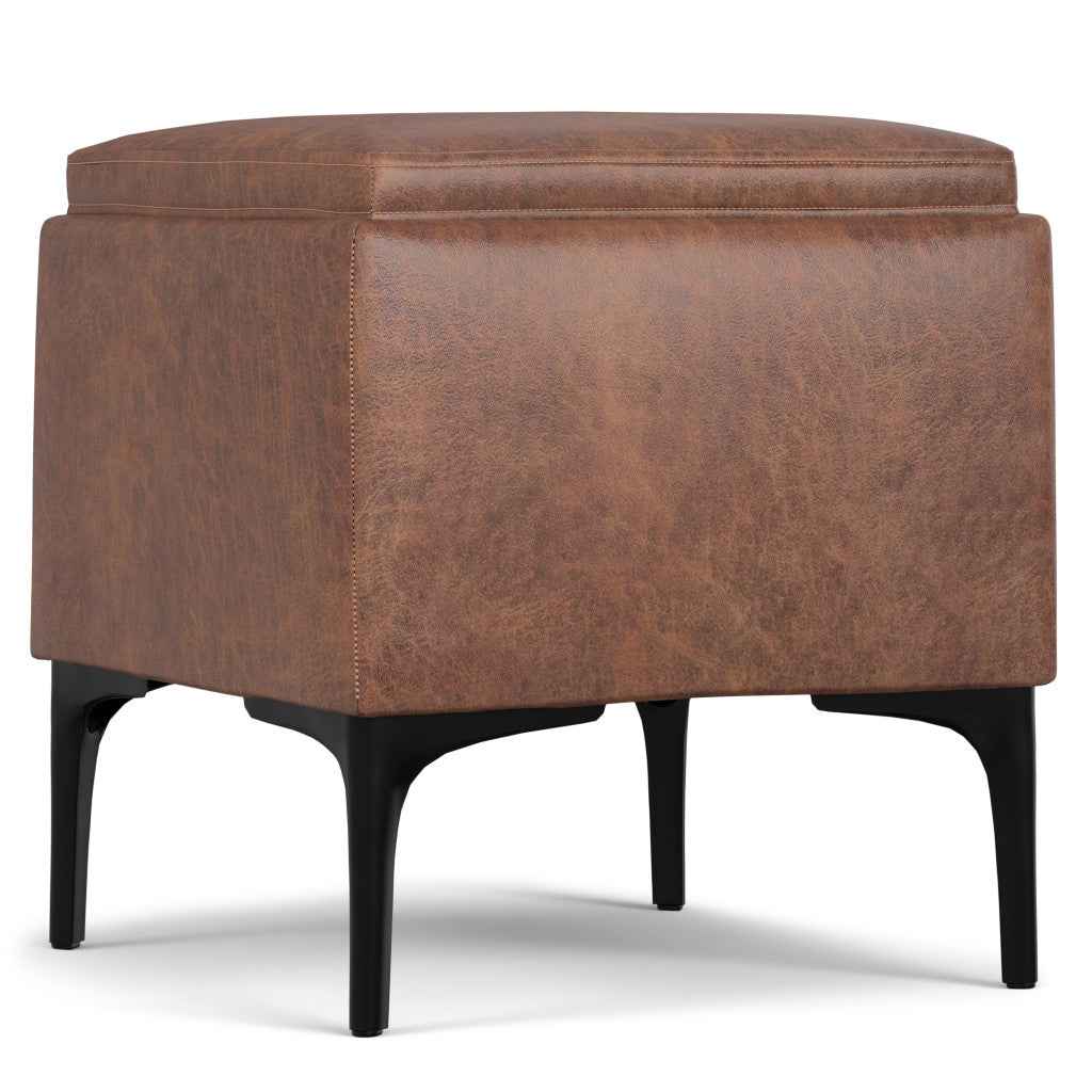 18" Black and Brown Upholstery Storage Ottoman