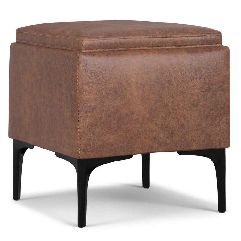 18" Black and Brown Upholstery Storage Ottoman