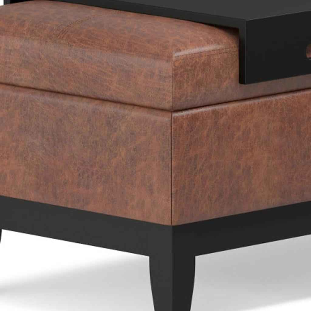 42" Dark Brown and Brown Upholstery Storage Ottoman