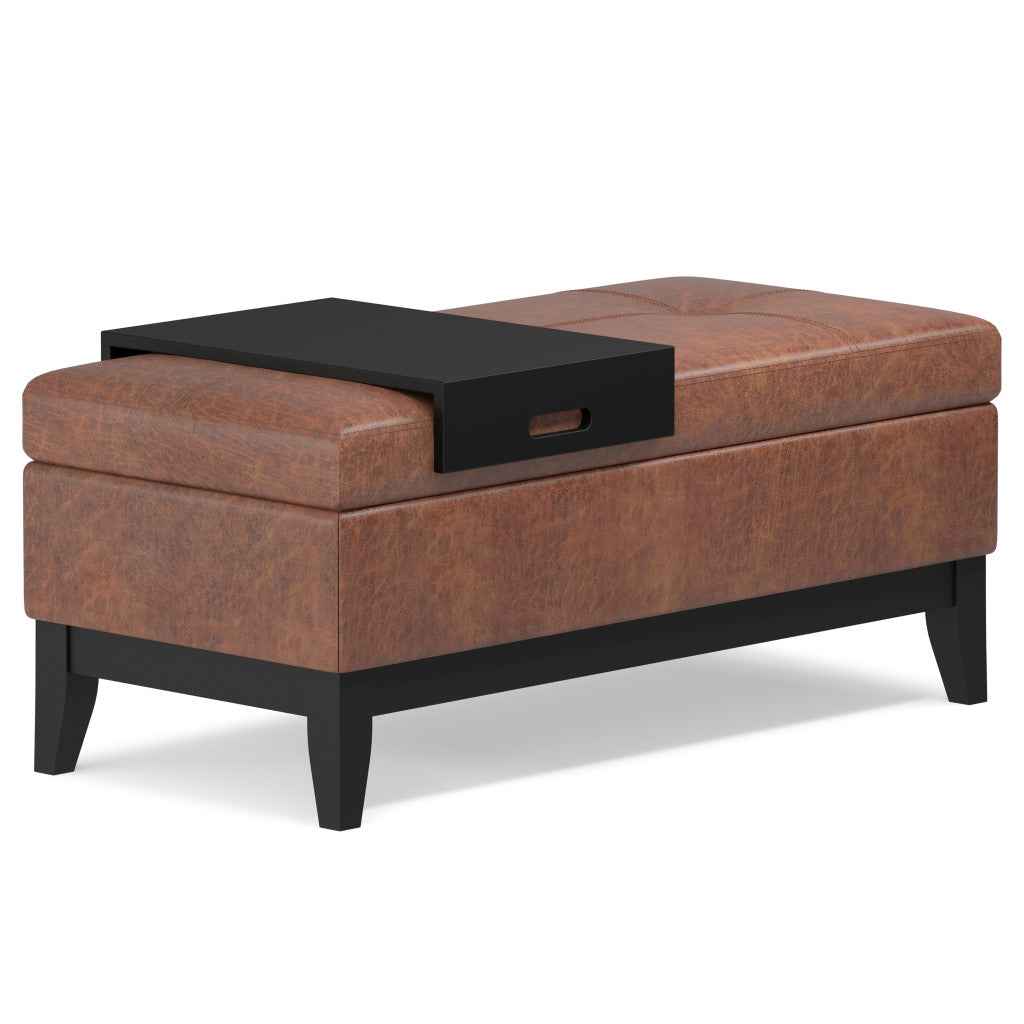 42" Dark Brown and Brown Upholstery Storage Ottoman