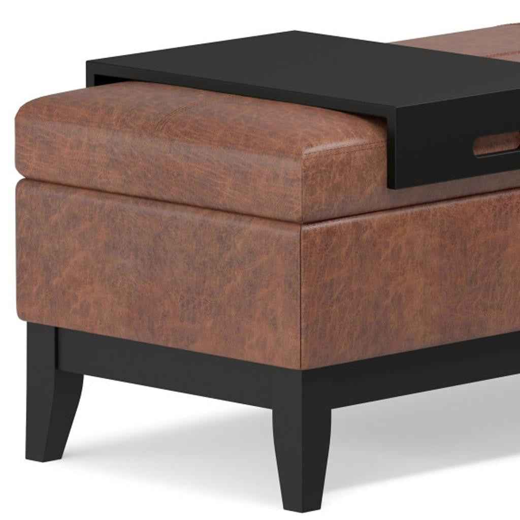 42" Dark Brown and Brown Upholstery Storage Ottoman
