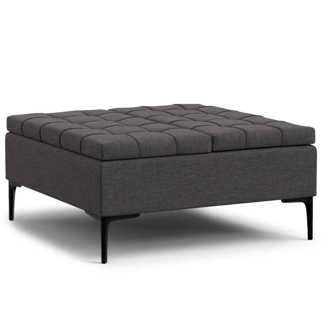 36" Black and Slate Gray Upholstery Storage Ottoman