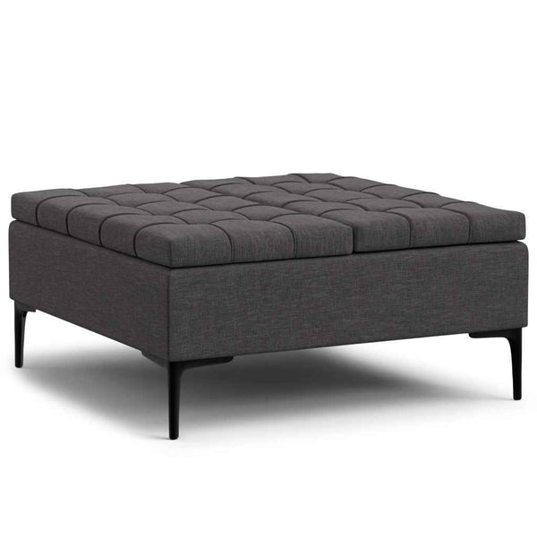 36" Black and Slate Gray Upholstery Storage Ottoman