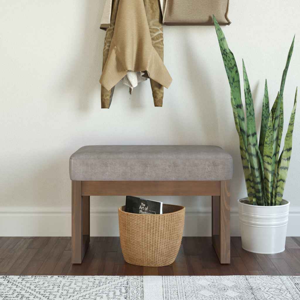 27" Gray and Dark Brown Leather Footstool