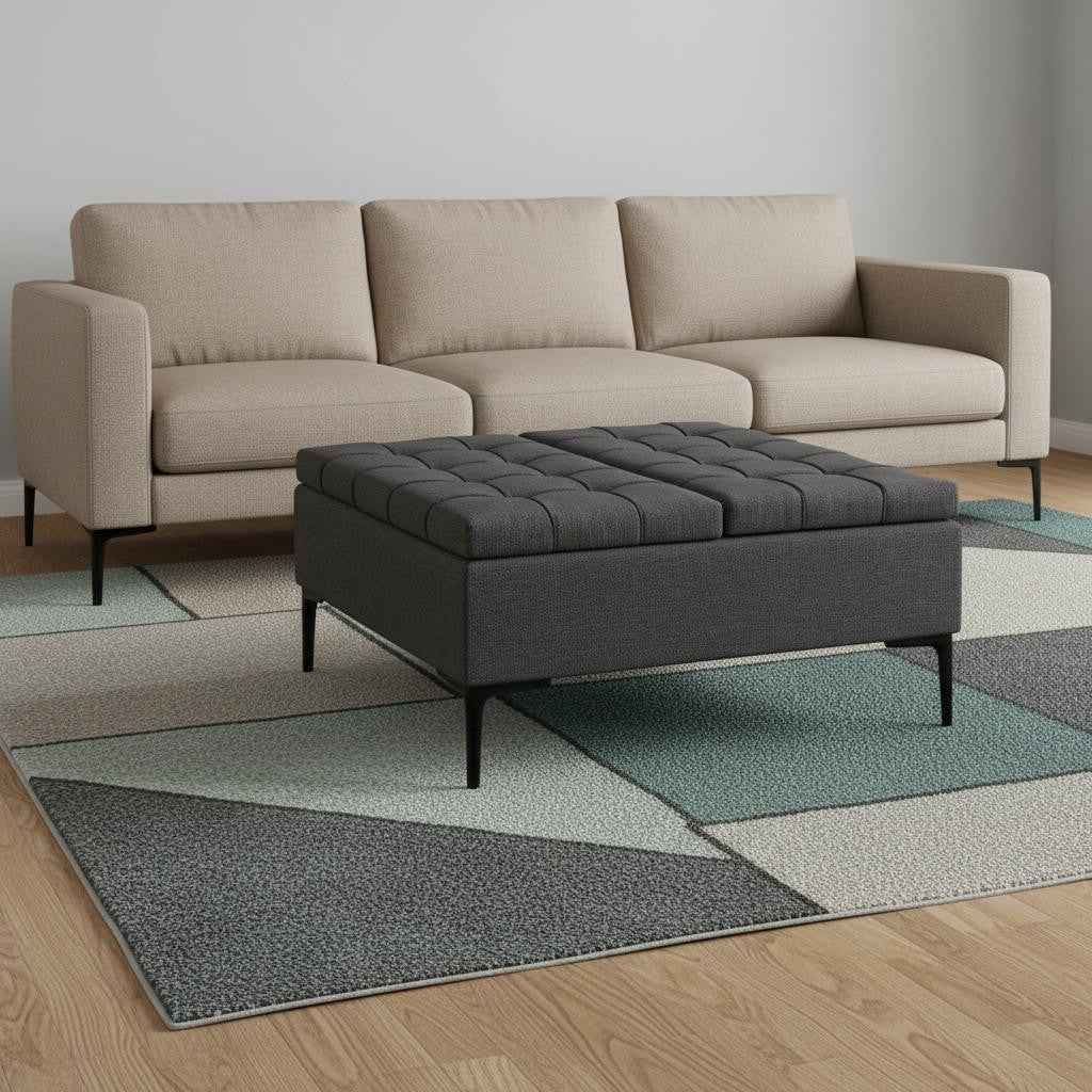 36" Black and Slate Gray Upholstery Storage Ottoman