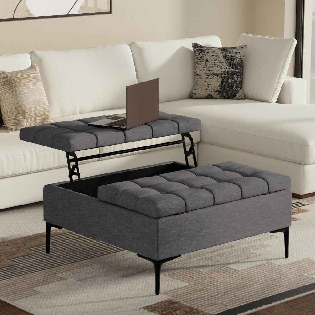36" Black and Slate Gray Upholstery Storage Ottoman