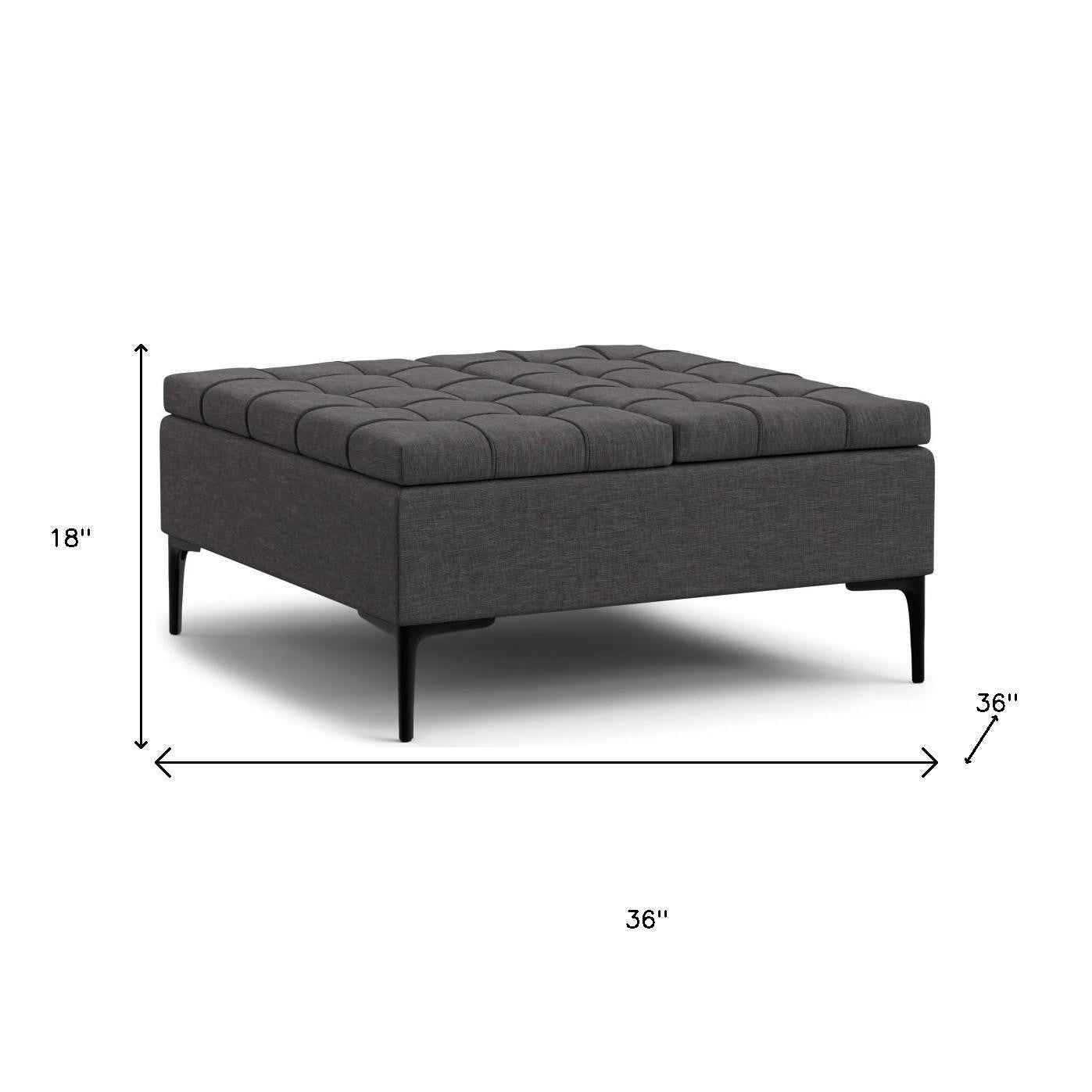 36" Black and Slate Gray Upholstery Storage Ottoman