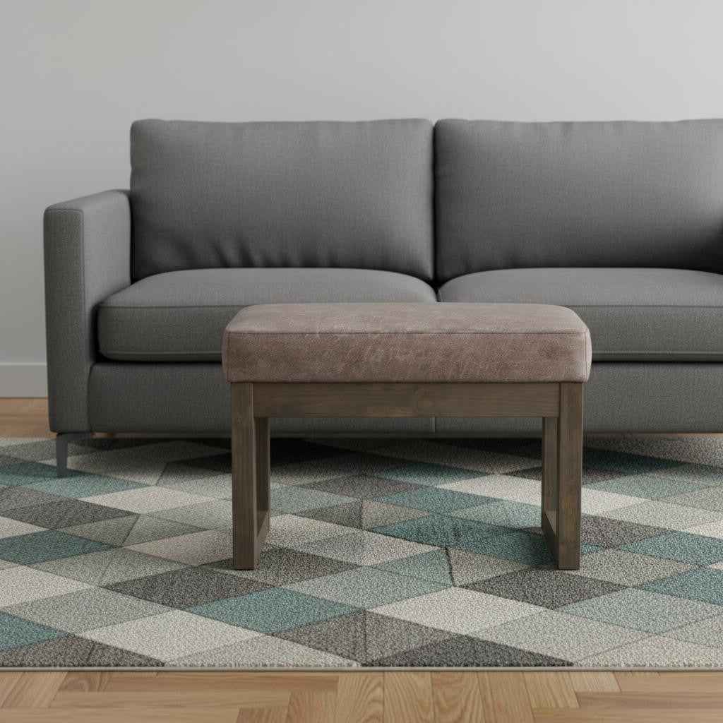 27" Gray and Dark Brown Leather Footstool