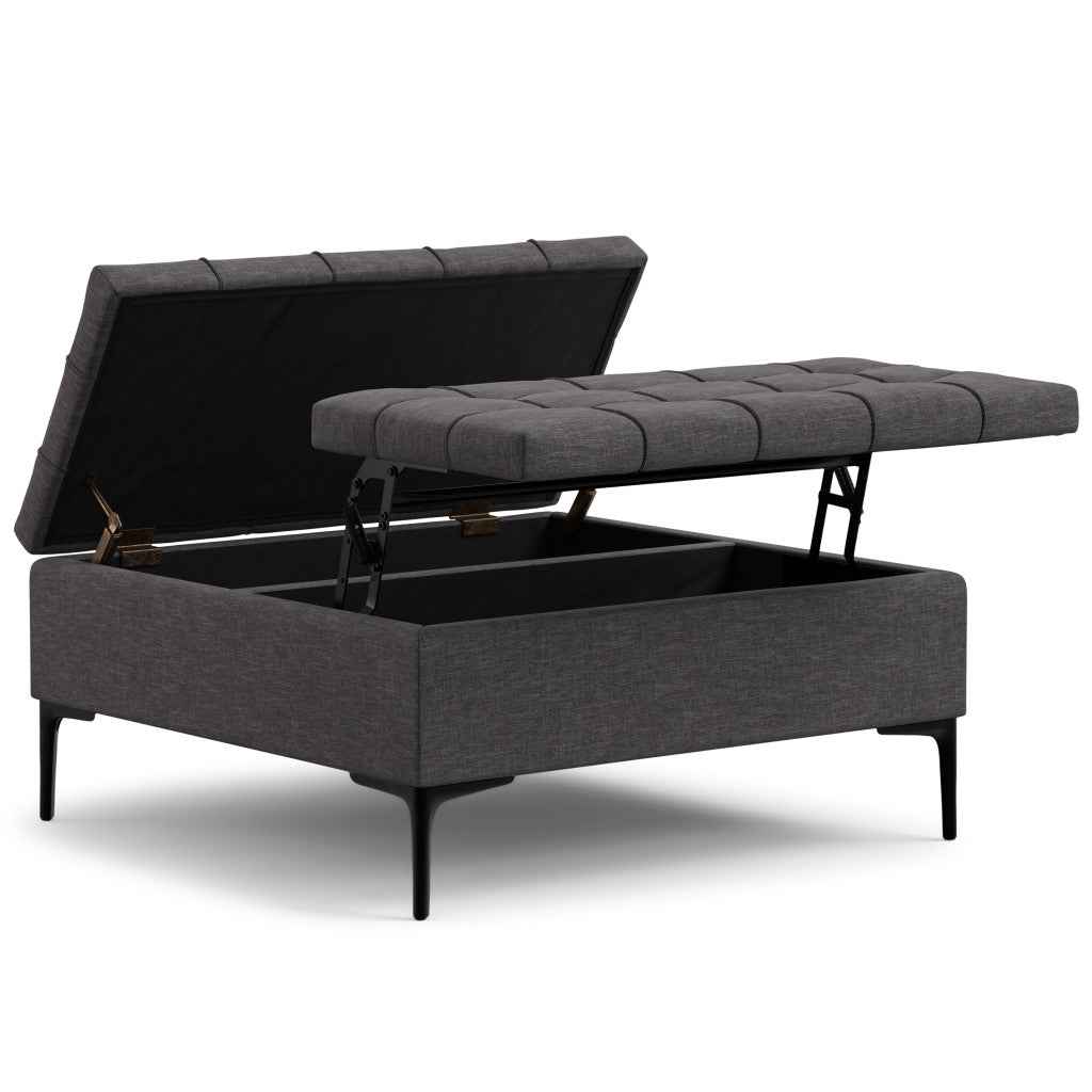 36" Black and Slate Gray Upholstery Storage Ottoman