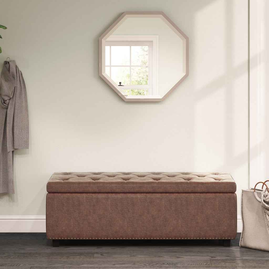 48" Dark Brown and Brown Upholstery Storage Ottoman