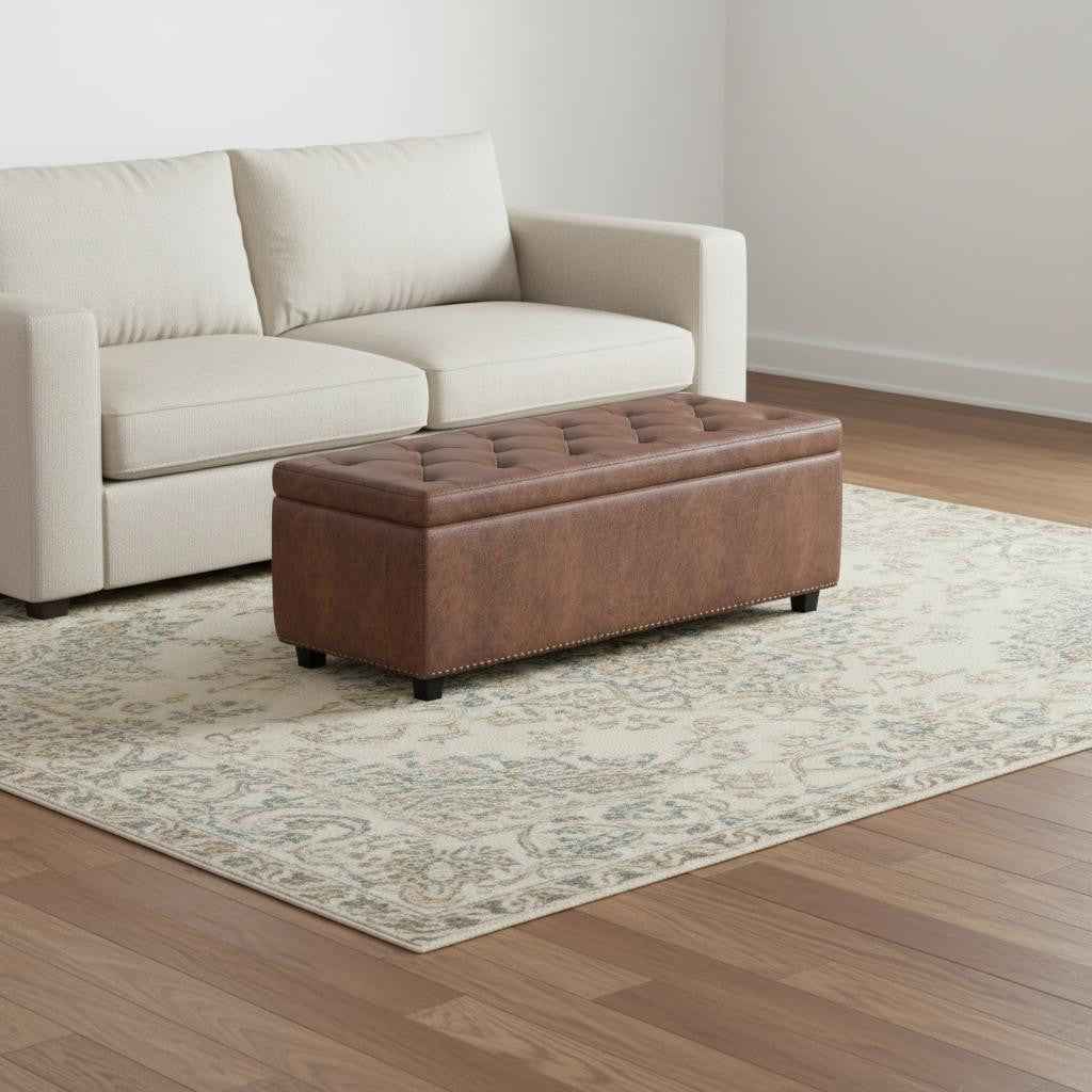 48" Dark Brown and Brown Upholstery Storage Ottoman