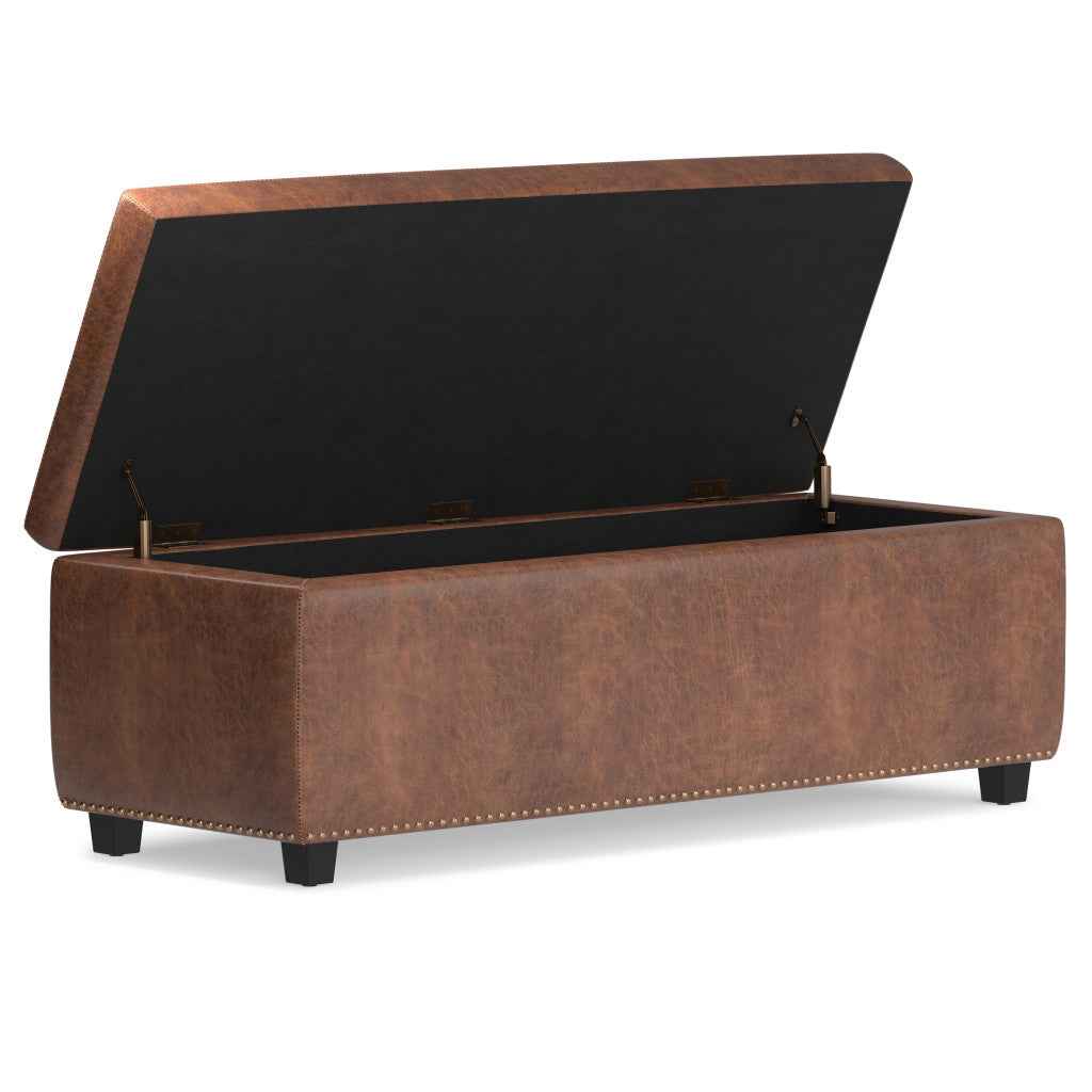 48" Dark Brown and Brown Upholstery Storage Ottoman