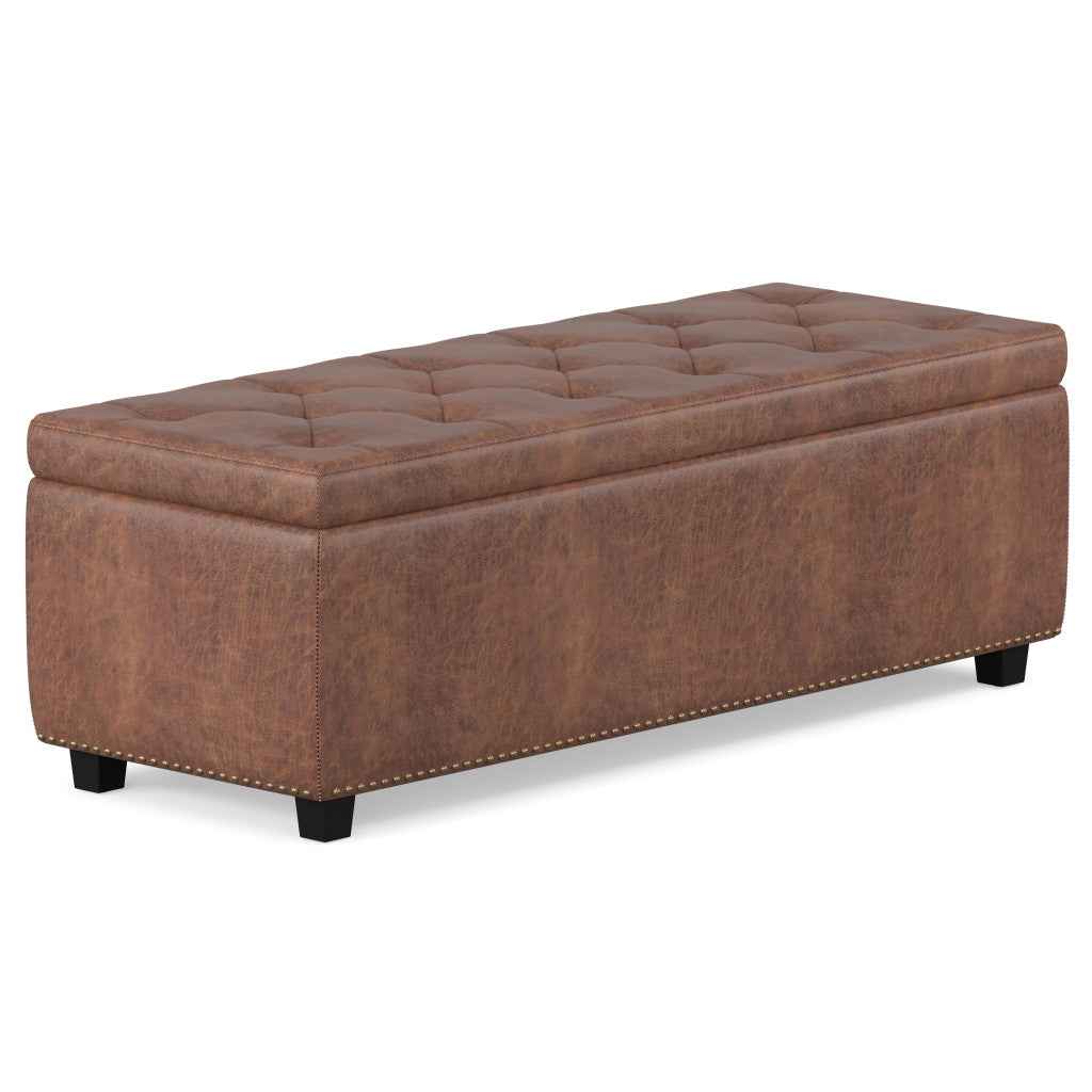 48" Dark Brown and Brown Upholstery Storage Ottoman