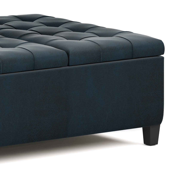 36" Blue and Espresso Leather Cocktail Ottoman With Storage