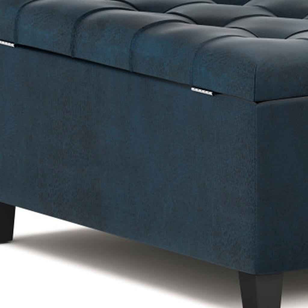 36" Blue and Espresso Leather Cocktail Ottoman With Storage
