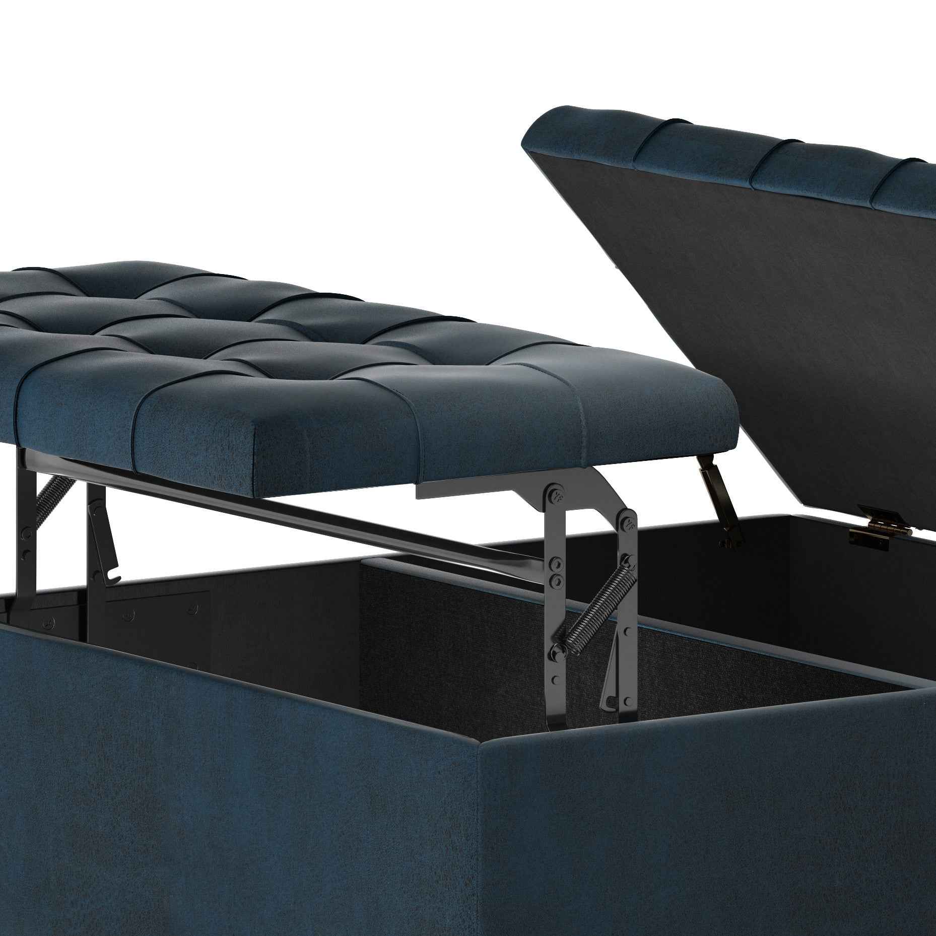 36" Blue and Espresso Leather Cocktail Ottoman With Storage