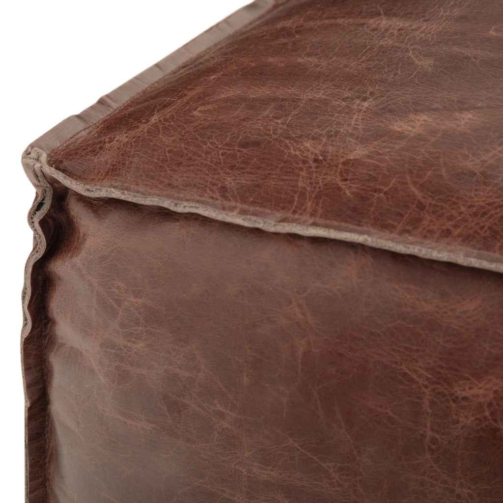 18" Brown Leather Pouf Ottoman
