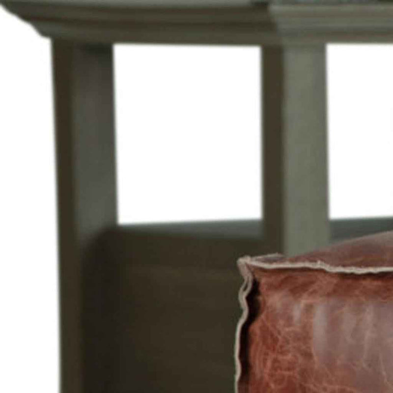 18" Brown Leather Pouf Ottoman