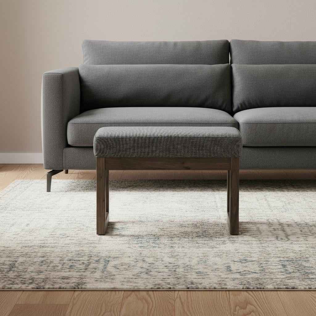 27" Gray and Brown Fabric Footstool