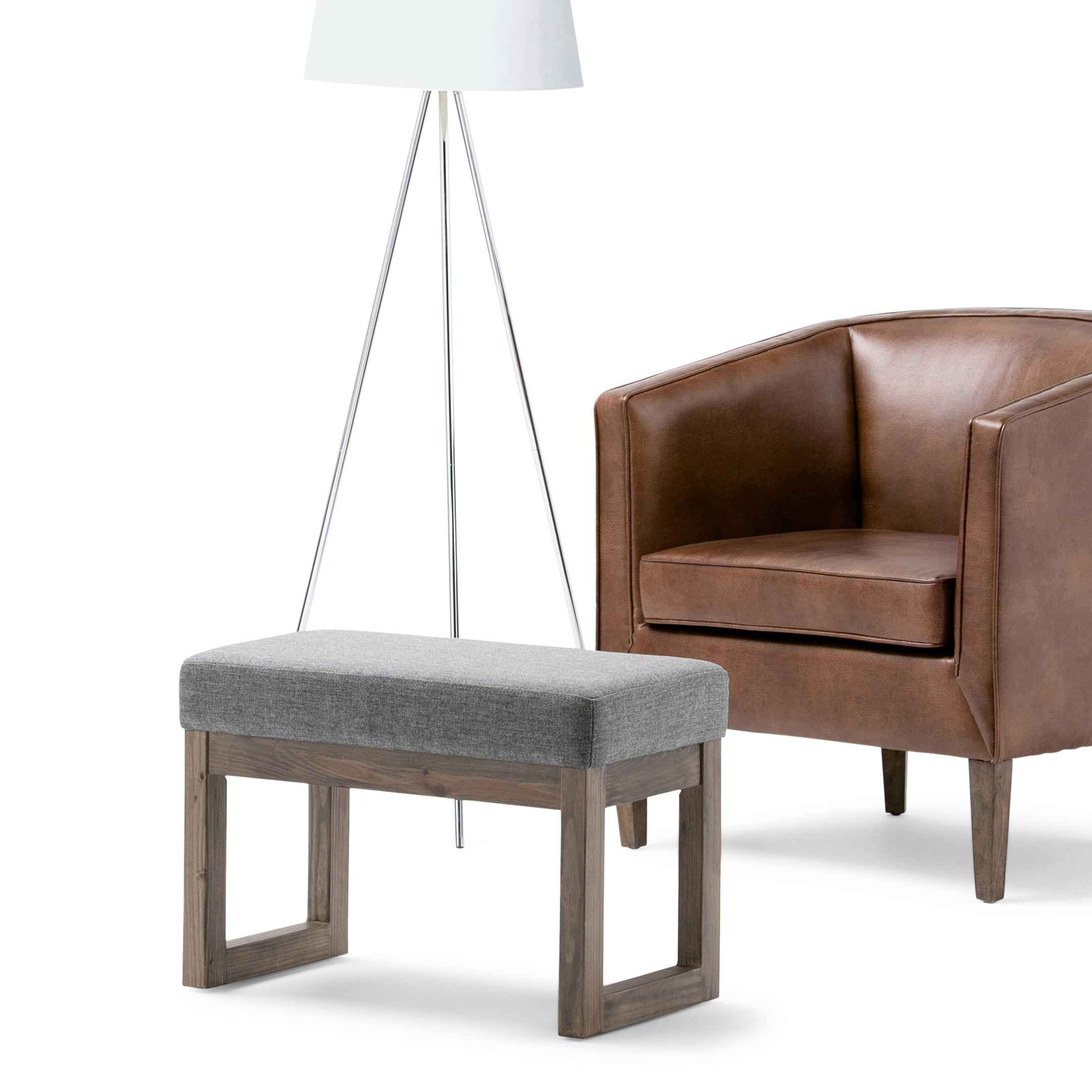 27" Gray and Brown Fabric Footstool