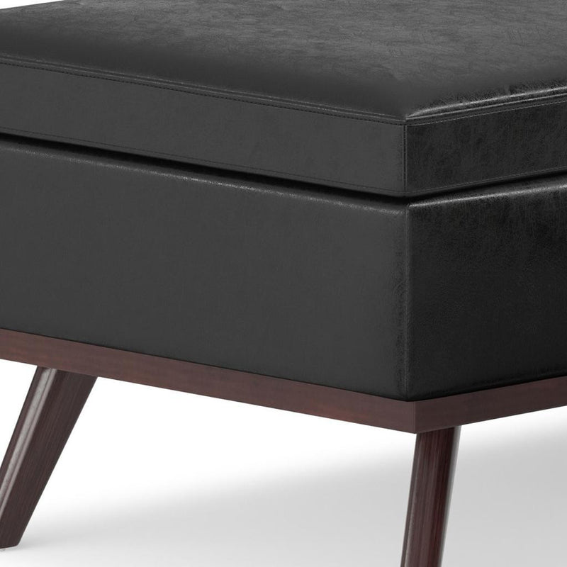 42" Black and Brown Leather Cocktail Ottoman With Storage