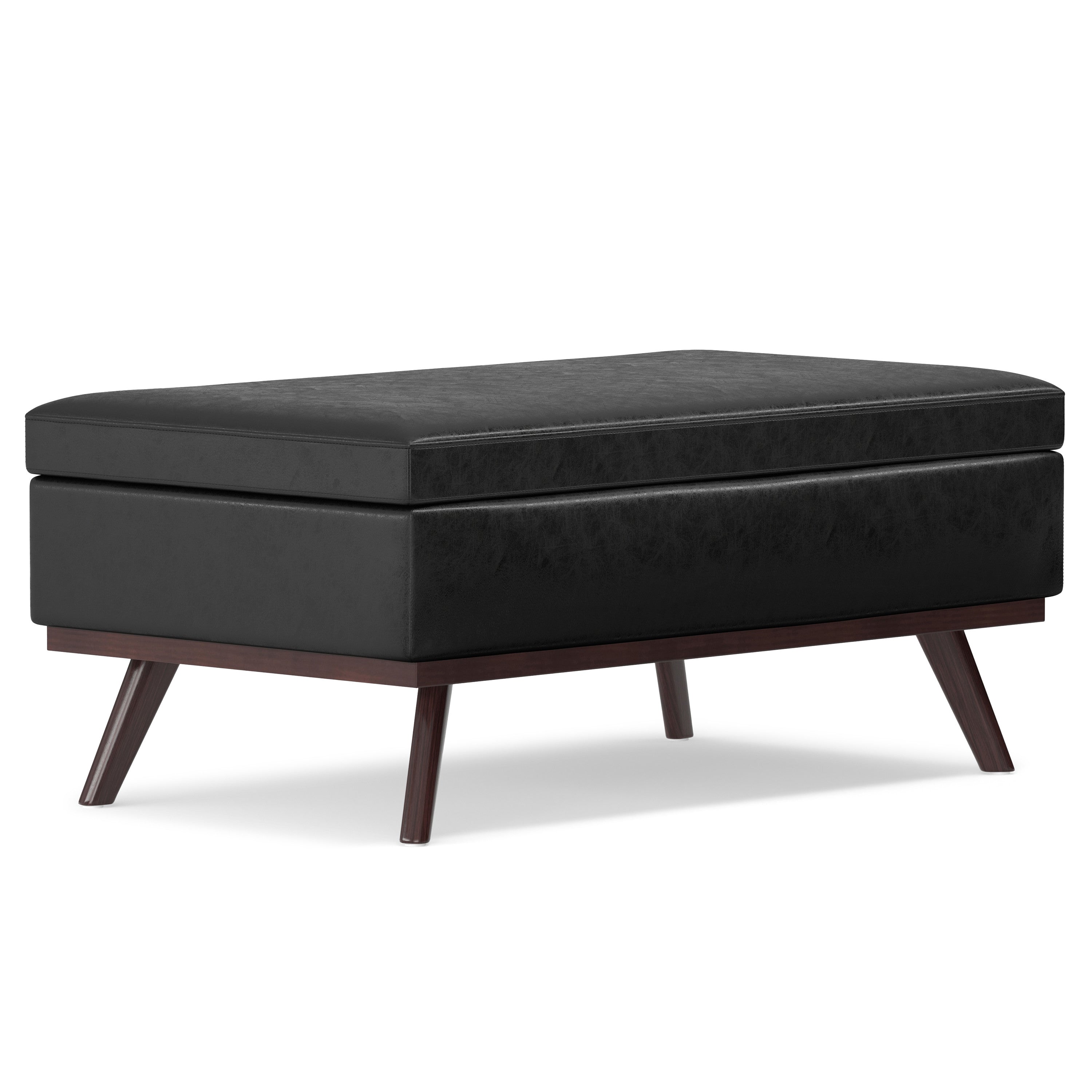 42" Black and Brown Leather Cocktail Ottoman With Storage