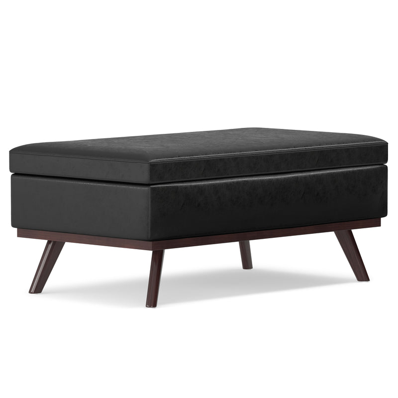 42" Black and Brown Leather Cocktail Ottoman With Storage