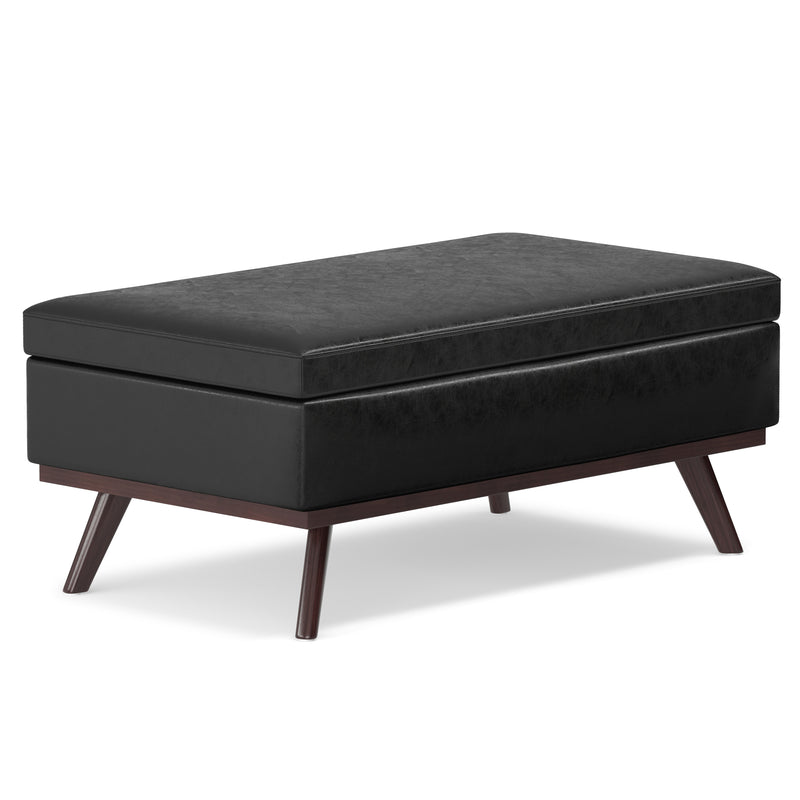 42" Black and Brown Leather Cocktail Ottoman With Storage
