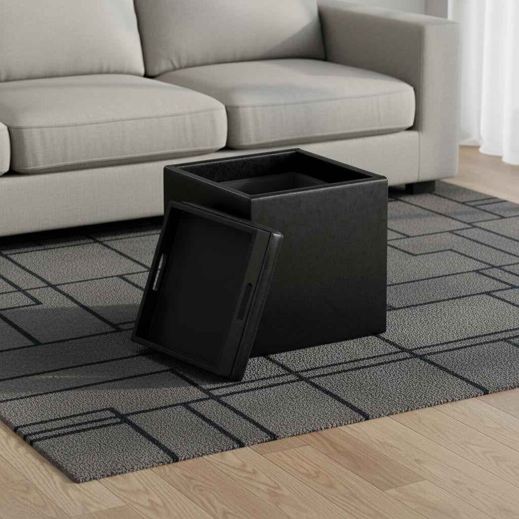 17" Black Upholstery Storage Ottoman