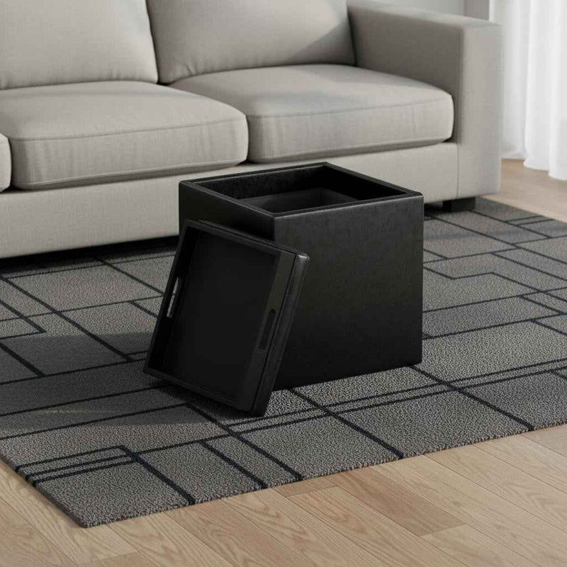 17" Black Upholstery Storage Ottoman