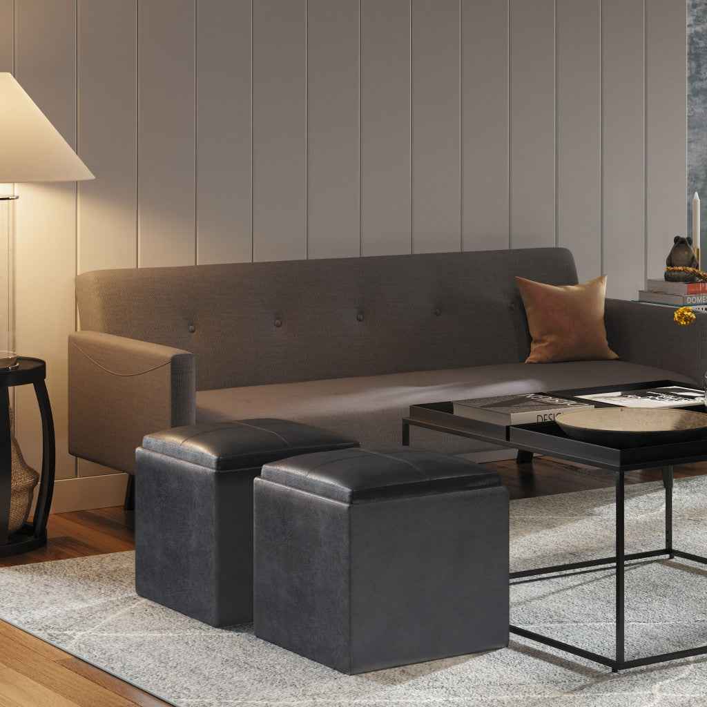 17" Black Upholstery Storage Ottoman