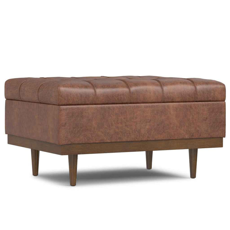 34" Walnut and Brown Upholstery Storage Ottoman
