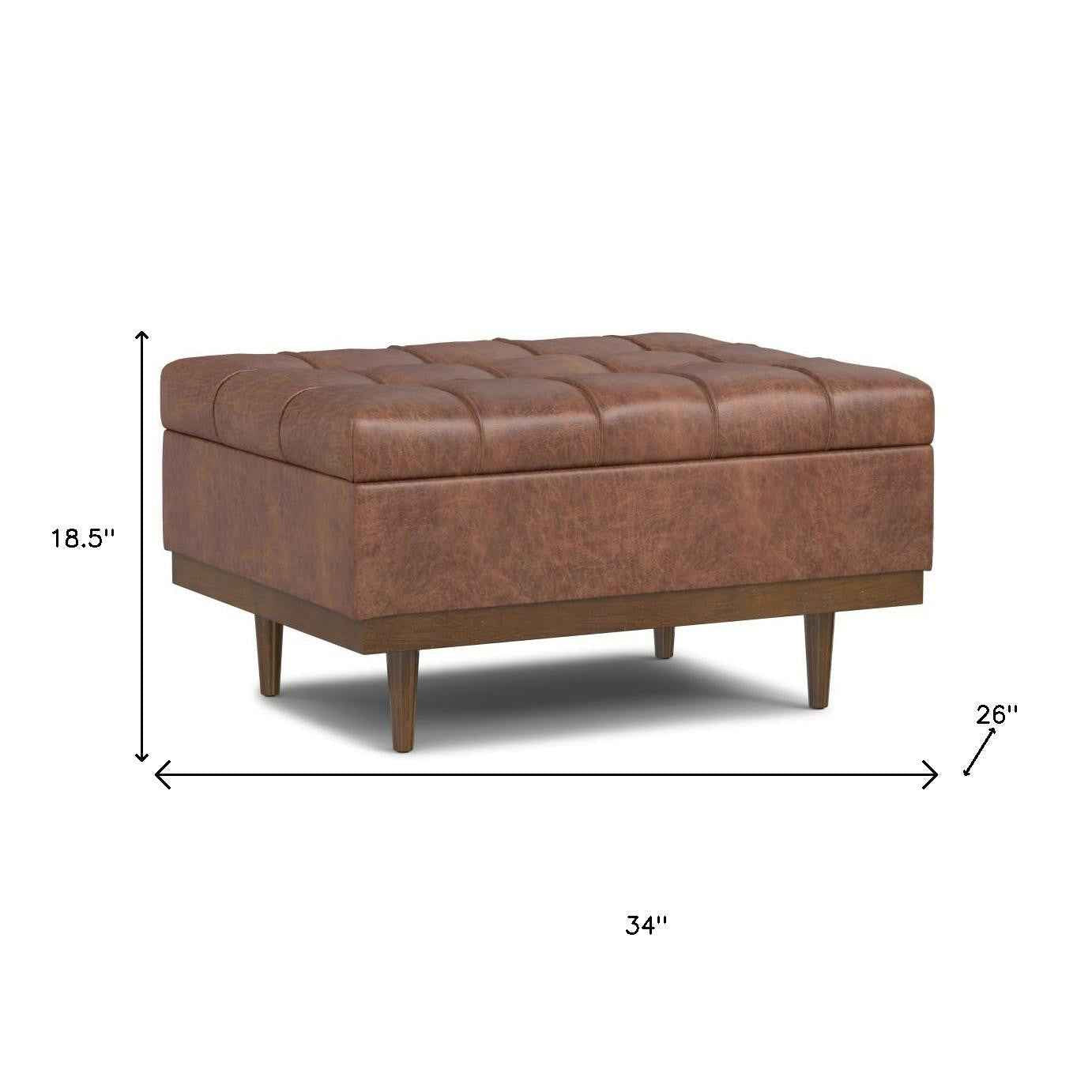 34" Walnut and Brown Upholstery Storage Ottoman