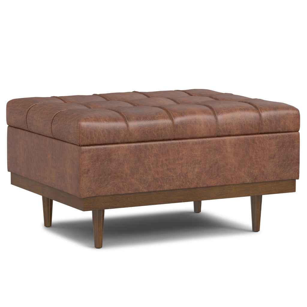 34" Walnut and Brown Upholstery Storage Ottoman