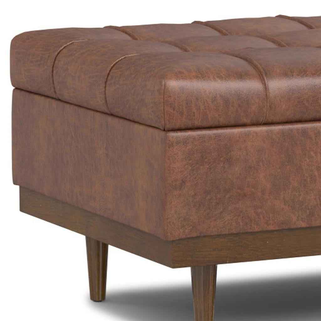 34" Walnut and Brown Upholstery Storage Ottoman
