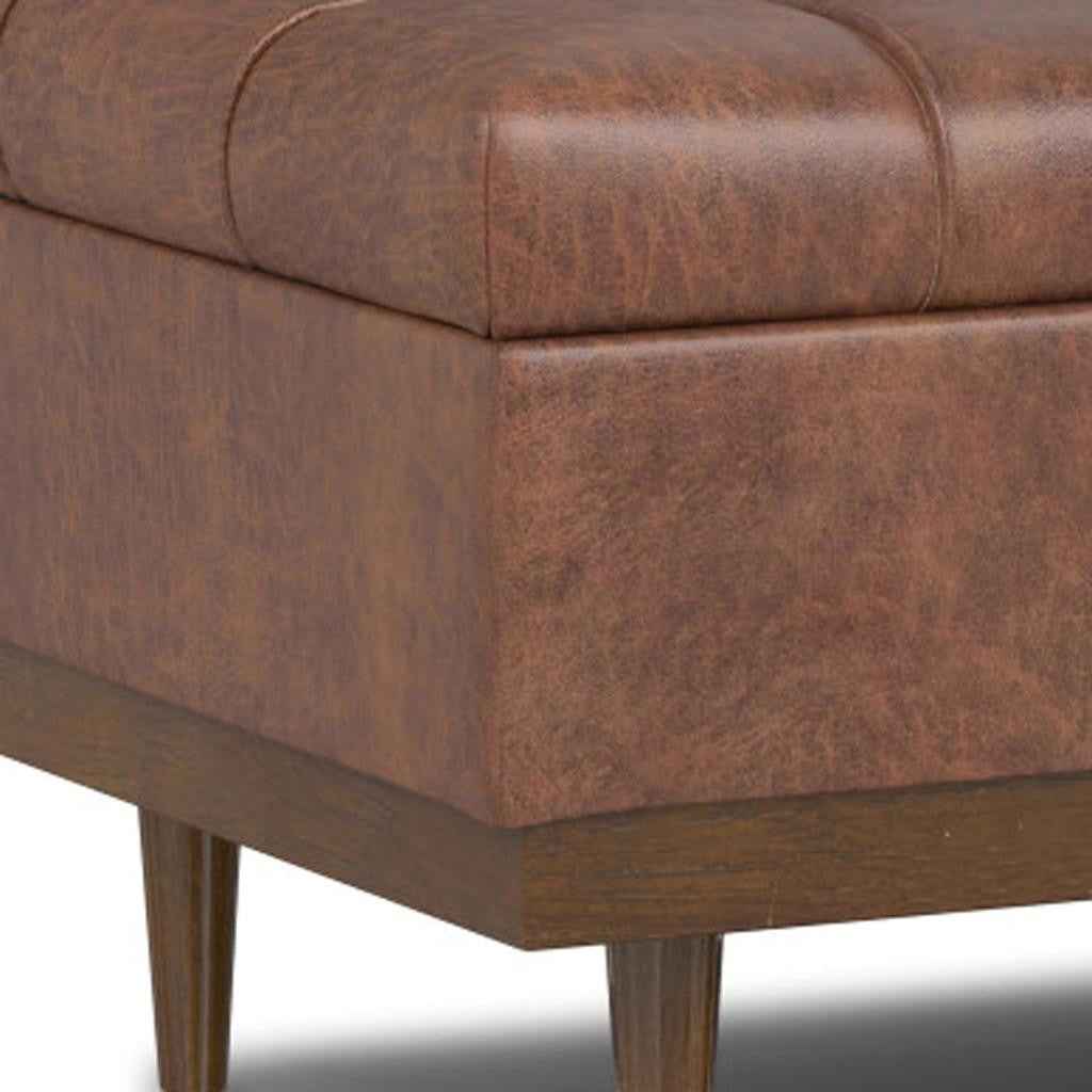 34" Walnut and Brown Upholstery Storage Ottoman