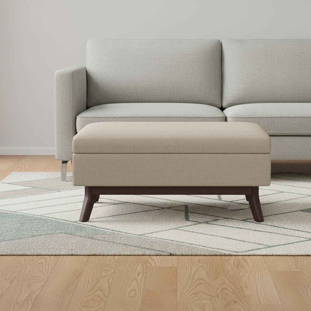 34" Natural and Brown Fabric Cocktail Ottoman With Storage