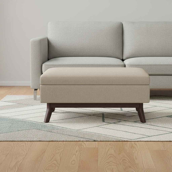 34" Natural and Brown Fabric Cocktail Ottoman With Storage