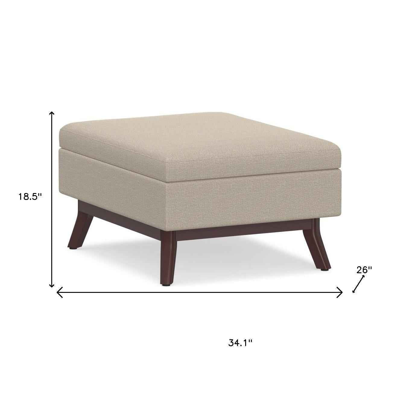 34" Natural and Brown Fabric Cocktail Ottoman With Storage