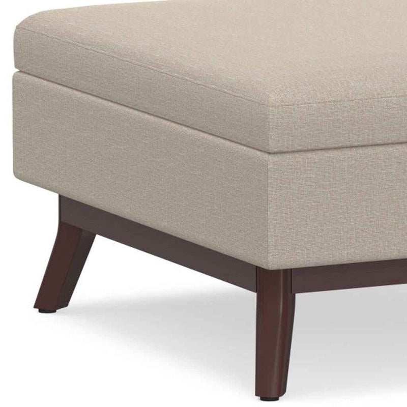 34" Natural and Brown Fabric Cocktail Ottoman With Storage